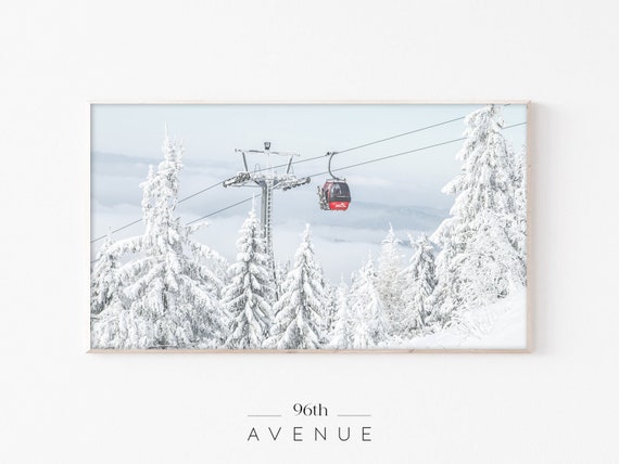 Winter Ski Lift Art Print, Holiday Seasonal Decor