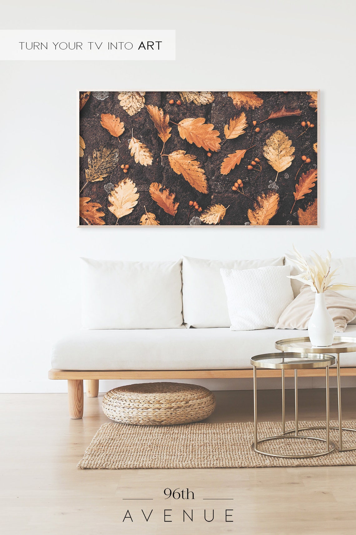 Golden Autumn Oak Leaves Fallen Dark Bark Rustic Fall Poster - Image 2