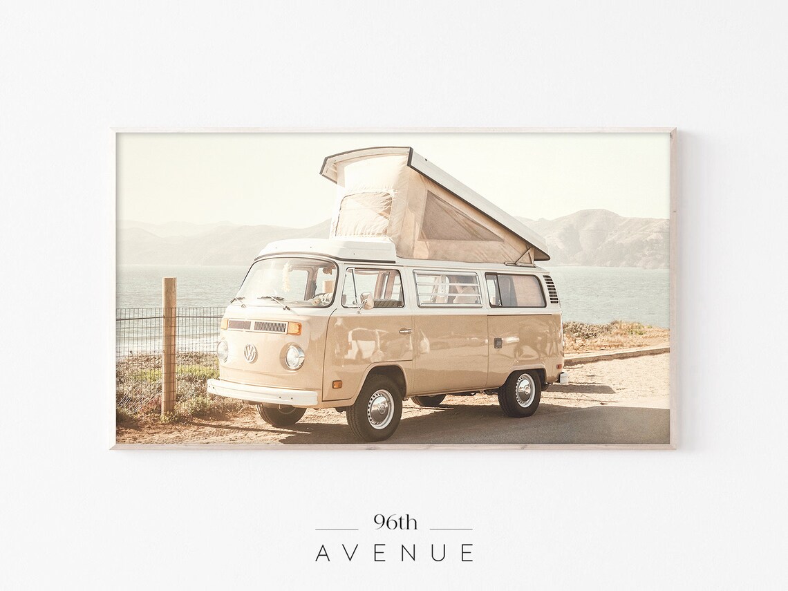 Retro Camper Van Beach Art Print, Boho Style