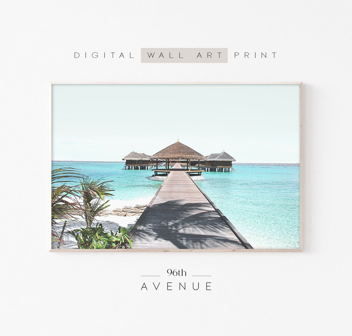 Overwater Bungalow Pier Turquoise Ocean Tropical Island Poster