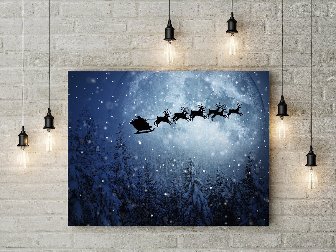 Santa Sleigh And Reindeers Nordic Christmas Poster - Image 2