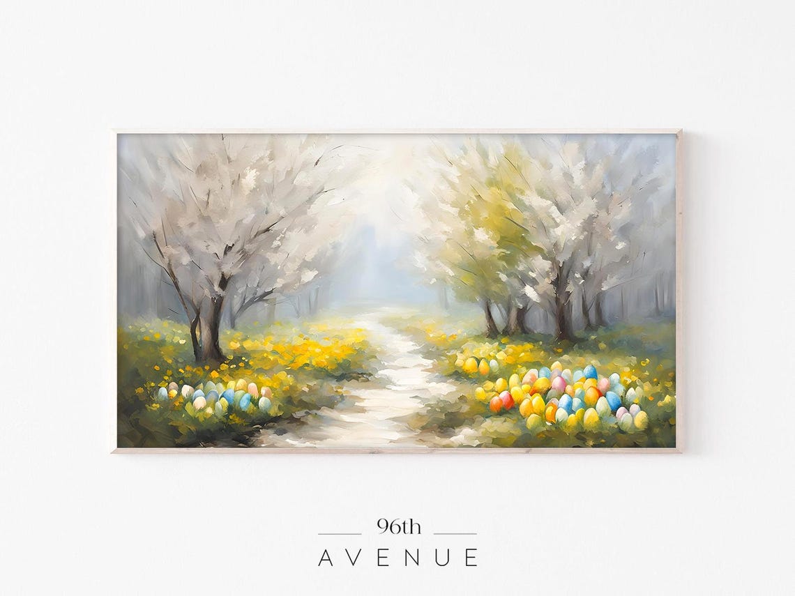 Spring Garden Path Blooming Trees Daffodils Easter Eggs Art Poster