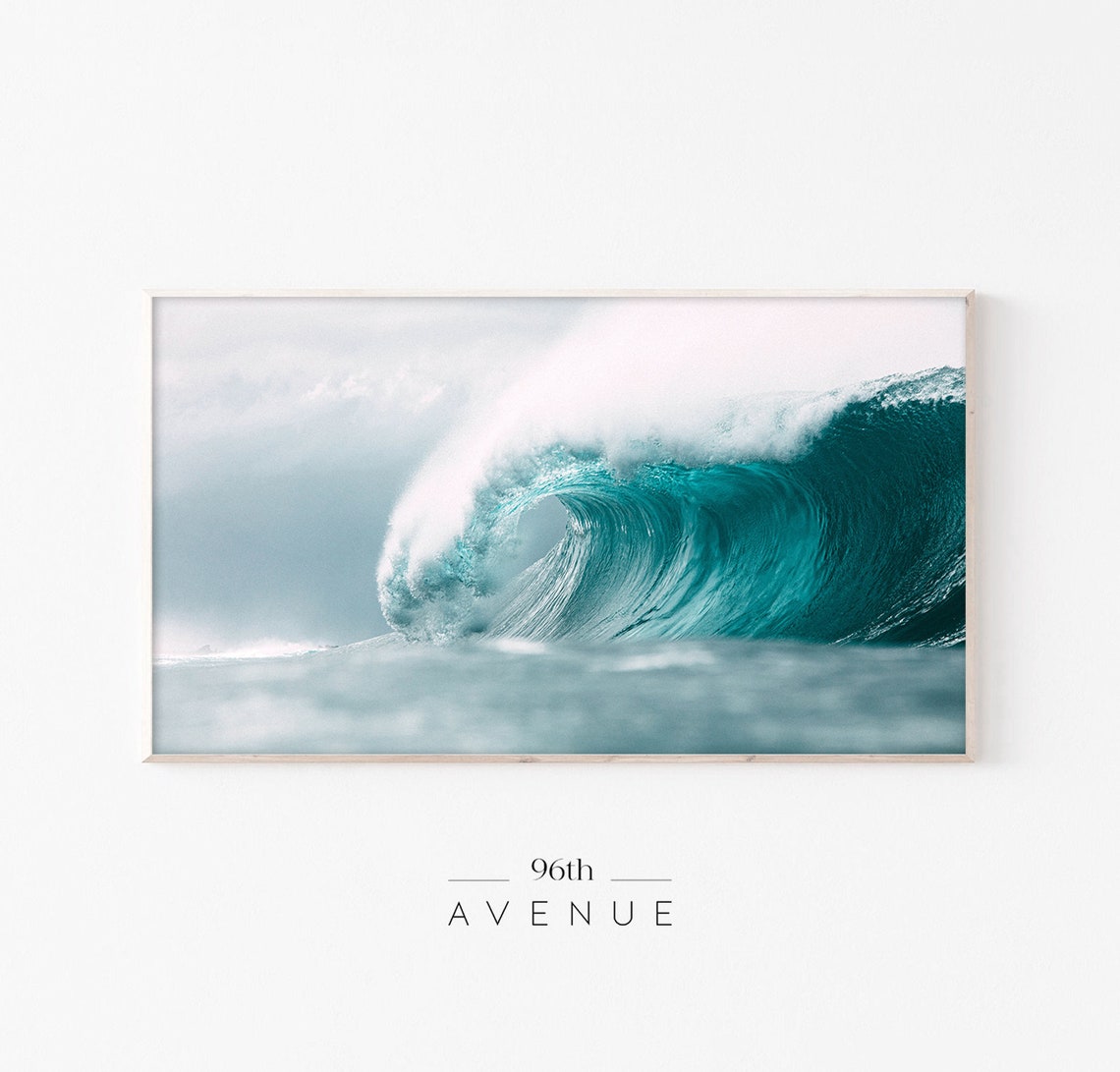Large Curling Turquoise Barrel Wave Ocean Photography Poster