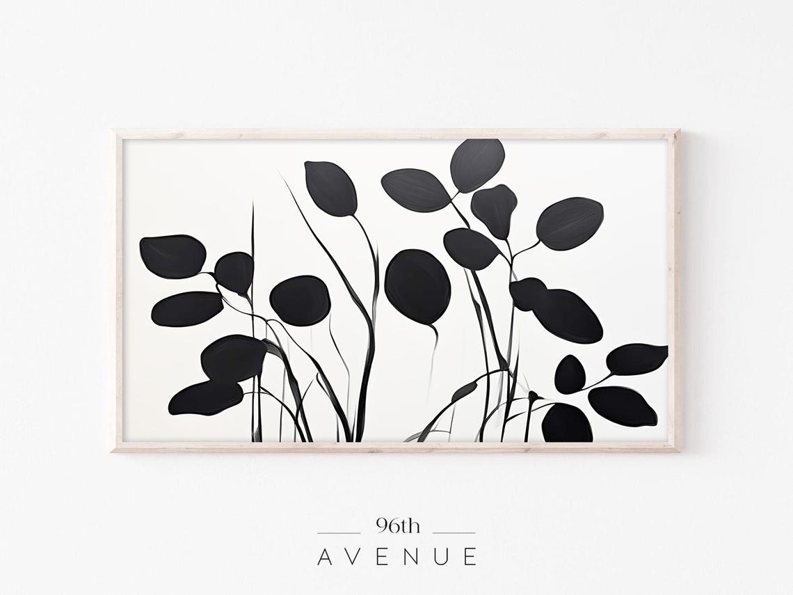 Bold Black Rounded Leaves Modern Minimalist Botanical Art Poster