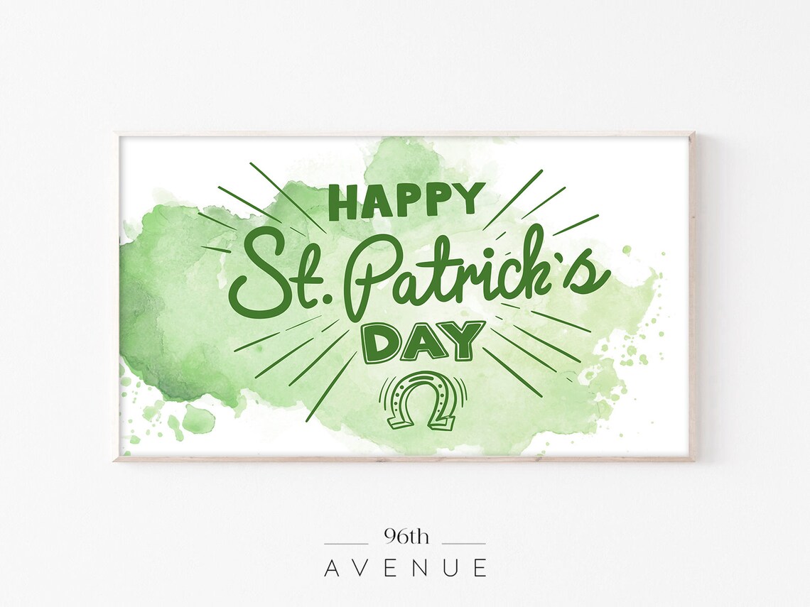 Happy St. Patrick's Day Horseshoe Green Watercolor Art Poster