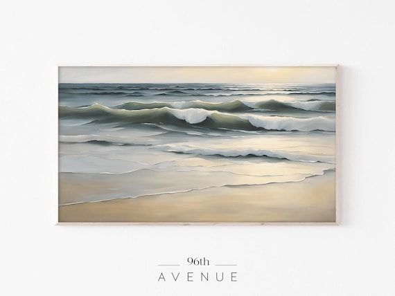 Moody Ocean Waves at Sunset Painterly Beach Shoreline Art Print