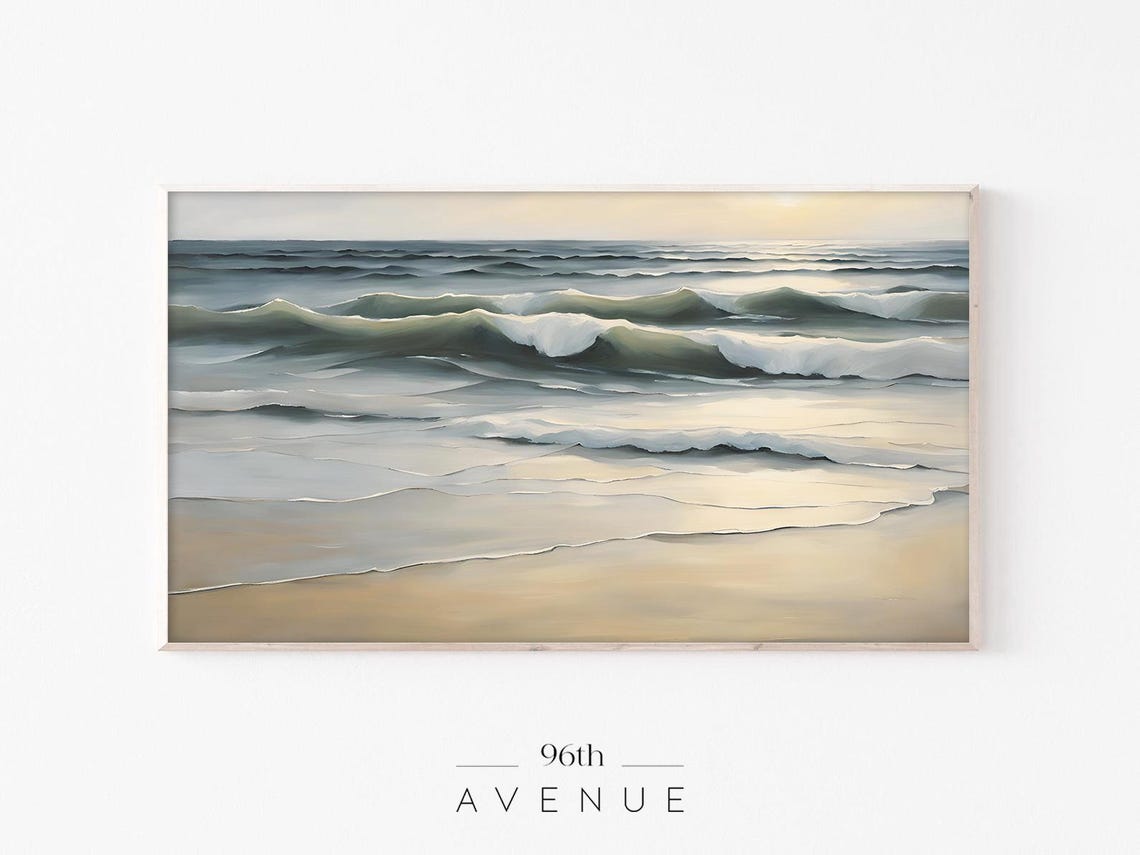 Moody Ocean Waves at Sunset Painterly Beach Shoreline Art Print