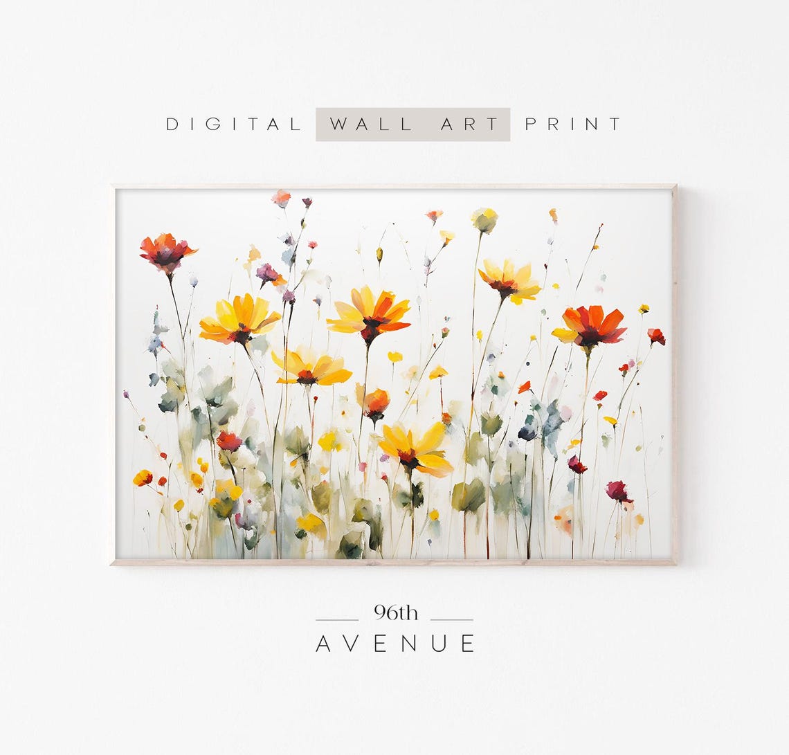Loose Watercolor Wildflowers Yellow Daisies Bright Floral Wall Poster