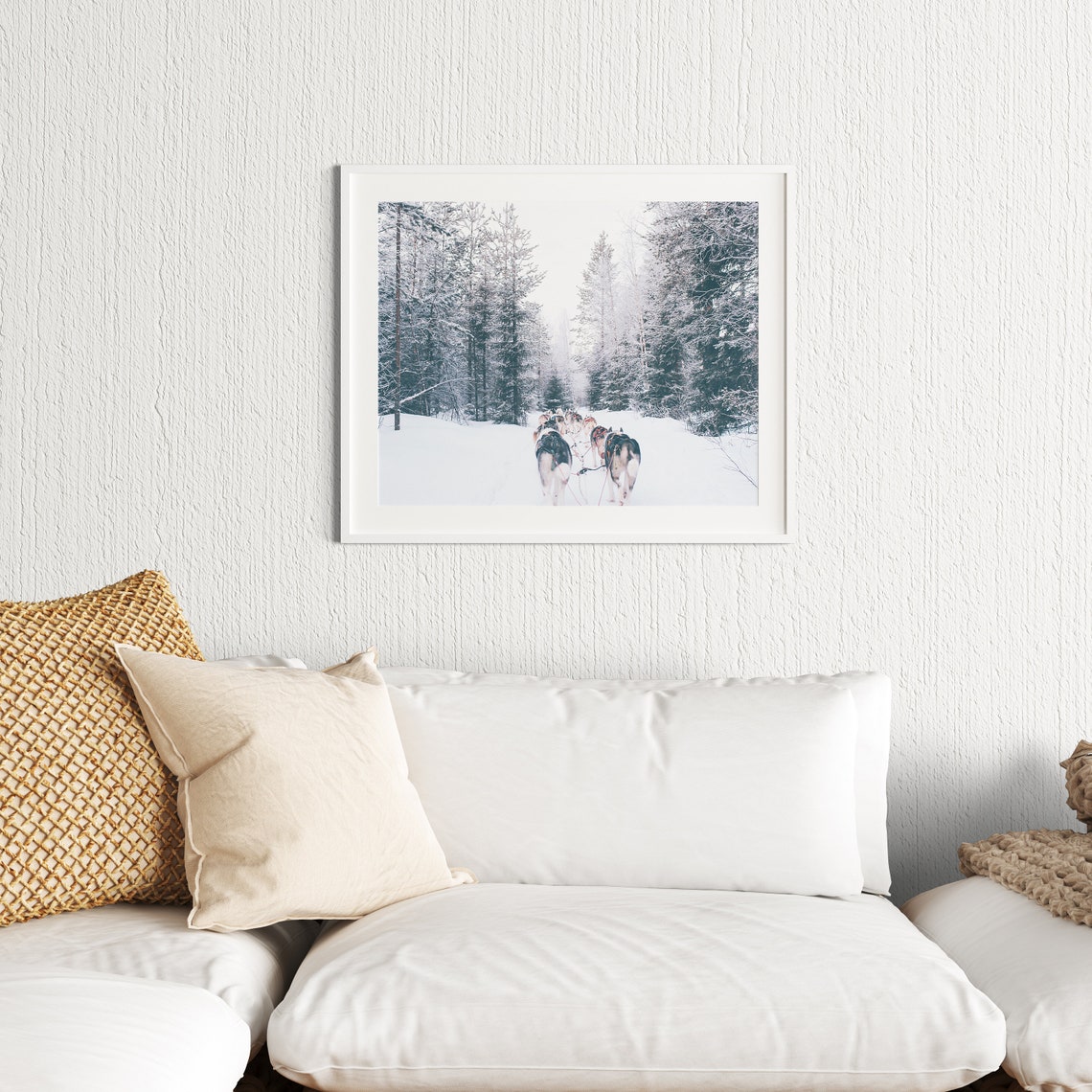 Husky Dog Sled Team Running Through Snowy Forest Photo Poster - Image 2