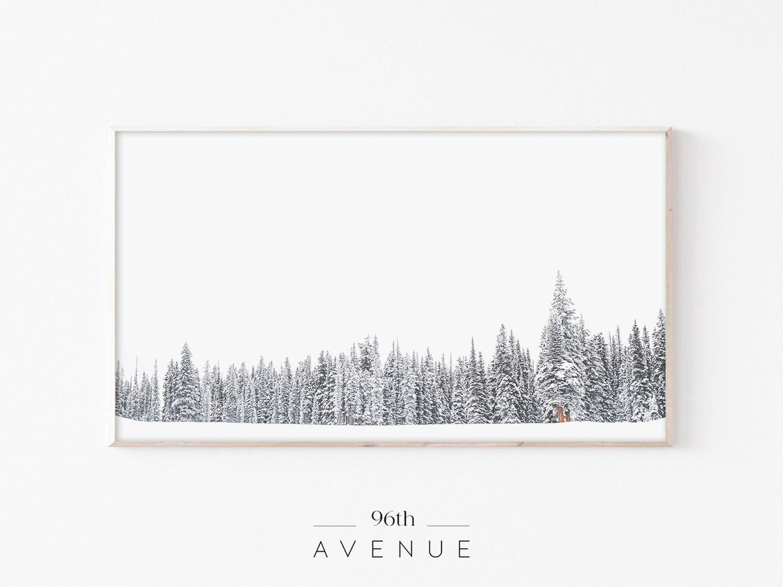 Minimalist Panoramic Snowy Treeline Under a Vast White Sky Poster