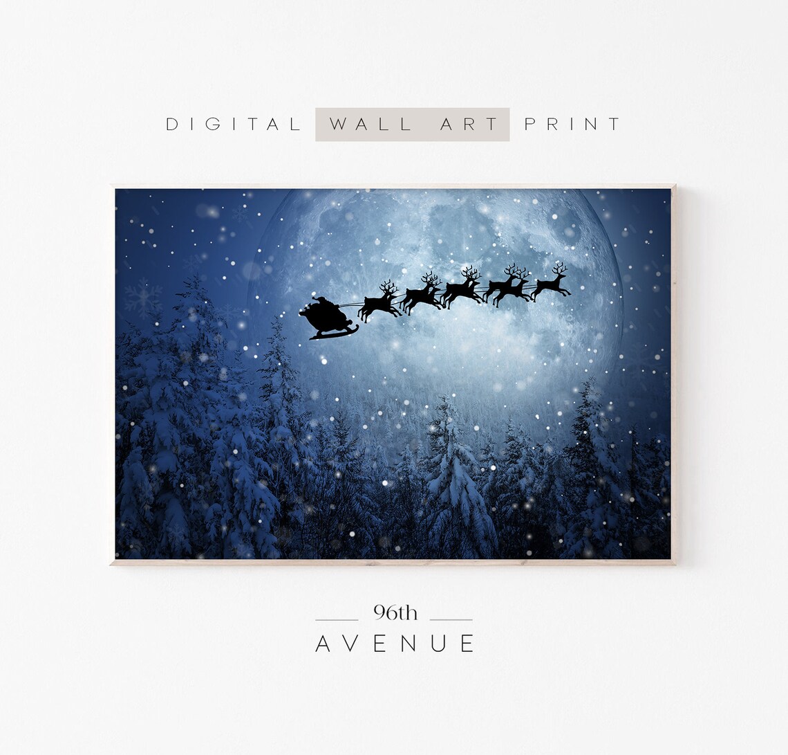 Santa Sleigh And Reindeers Nordic Christmas Poster