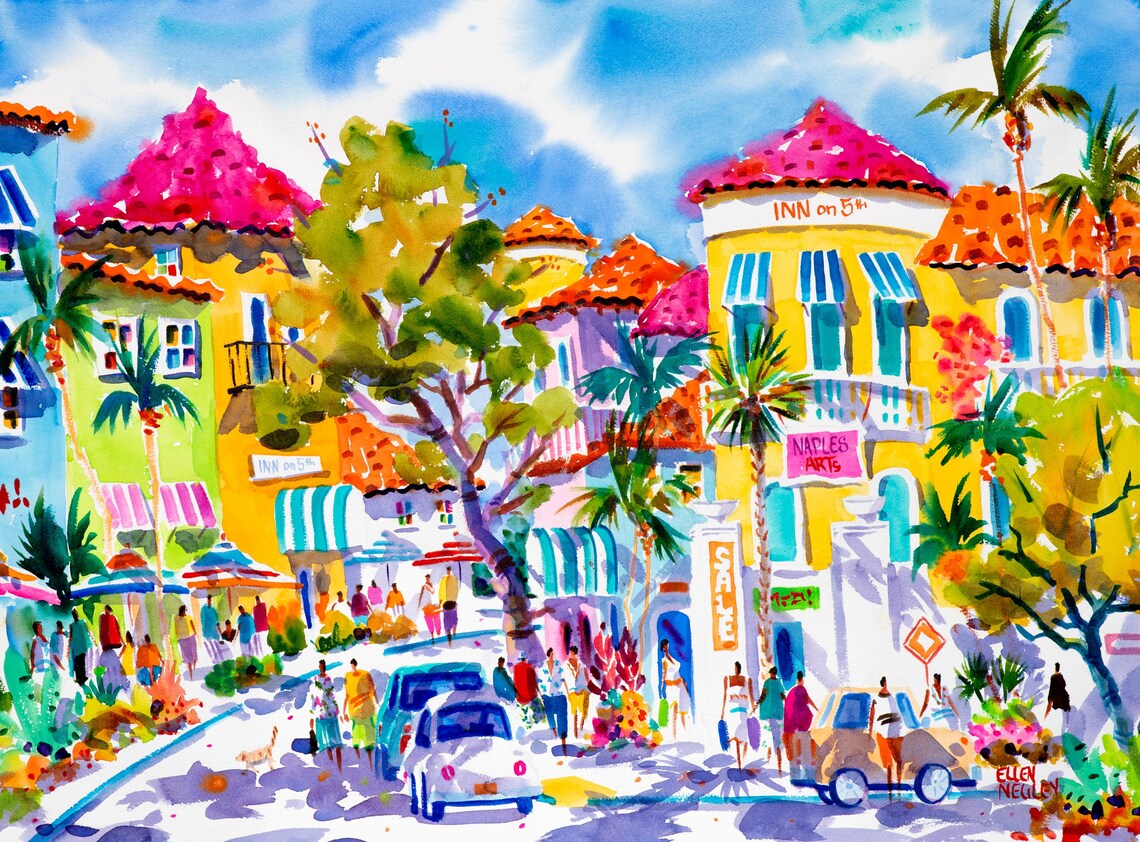 Naples Florida Watercolor Art Print, 5th Avenue - Image 3