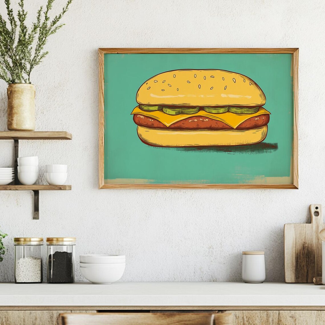 Retro Hamburger Vintage Food Art Kitchen Poster - Image 6