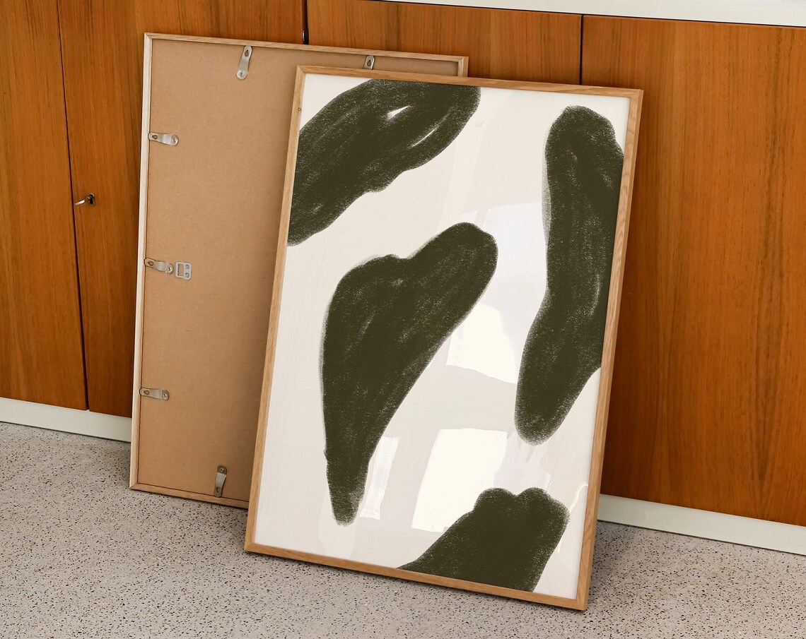 Olive Green Organic Brushstroke Shapes Minimal Abstract Poster