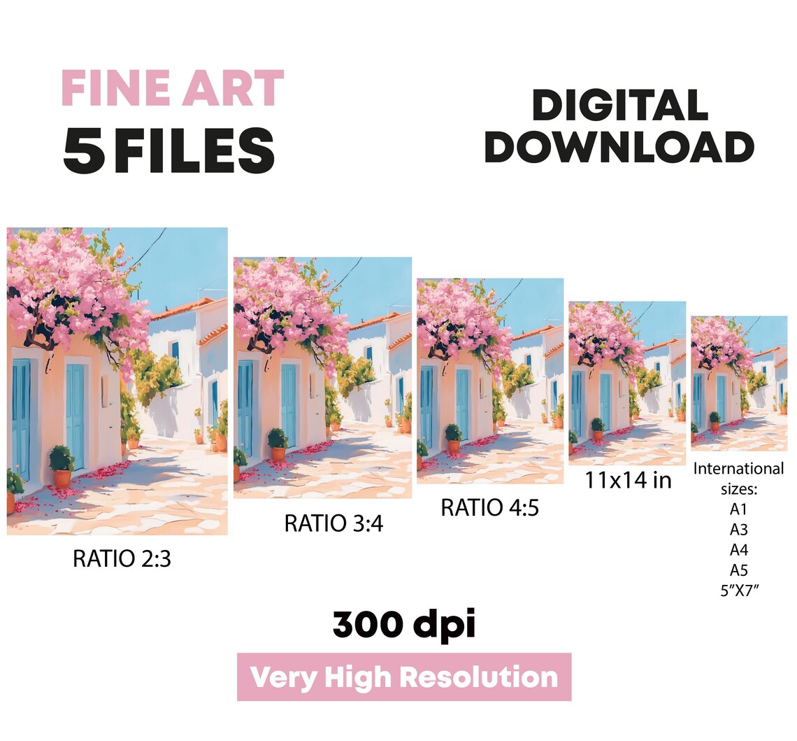 Greek Island Street Bougainvillea Bloom Blue Doors Travel Poster - Image 5