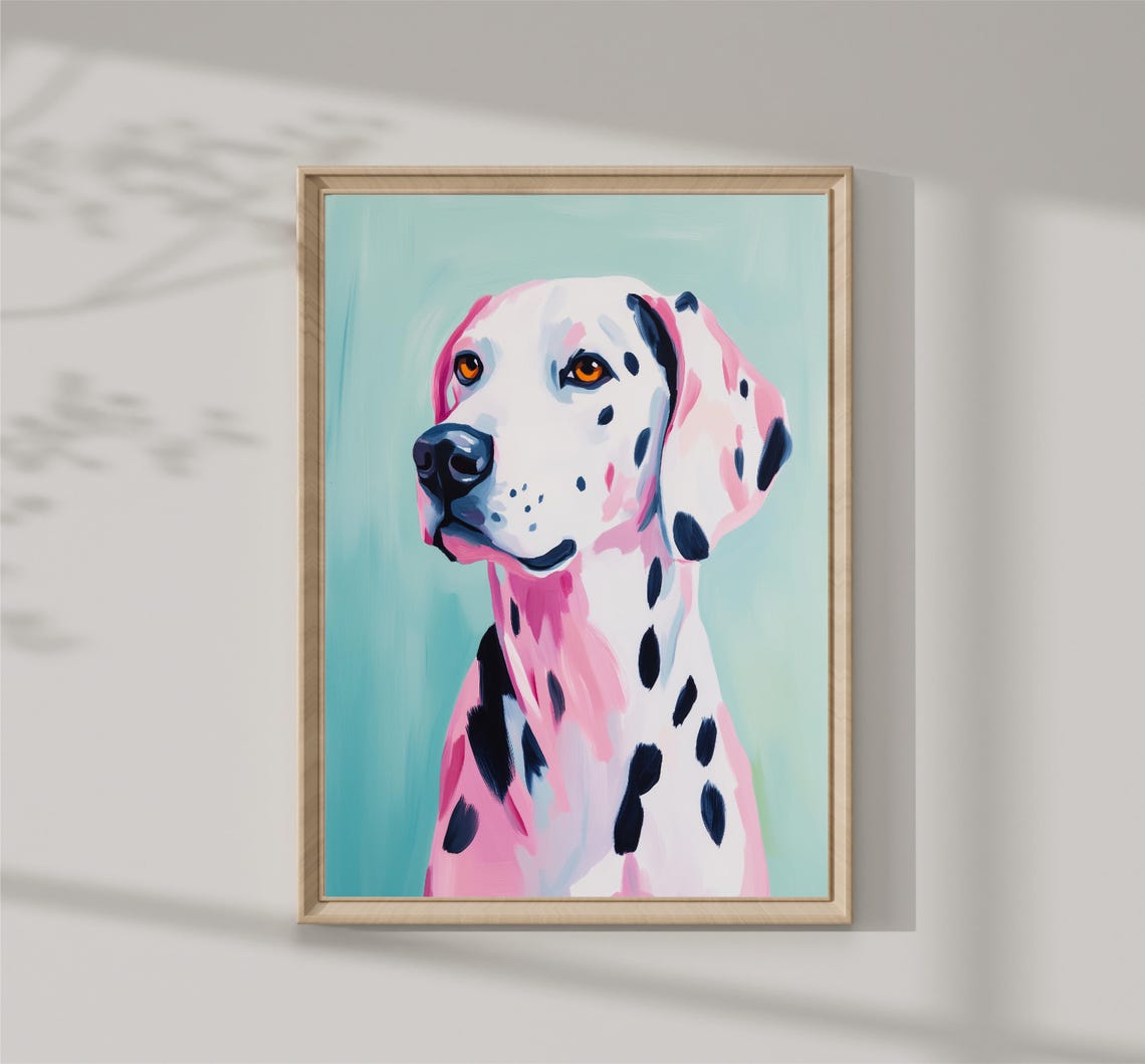 Dalmatian Dog Portrait Pink Pop Art Style Cute Puppy Wall Art Print