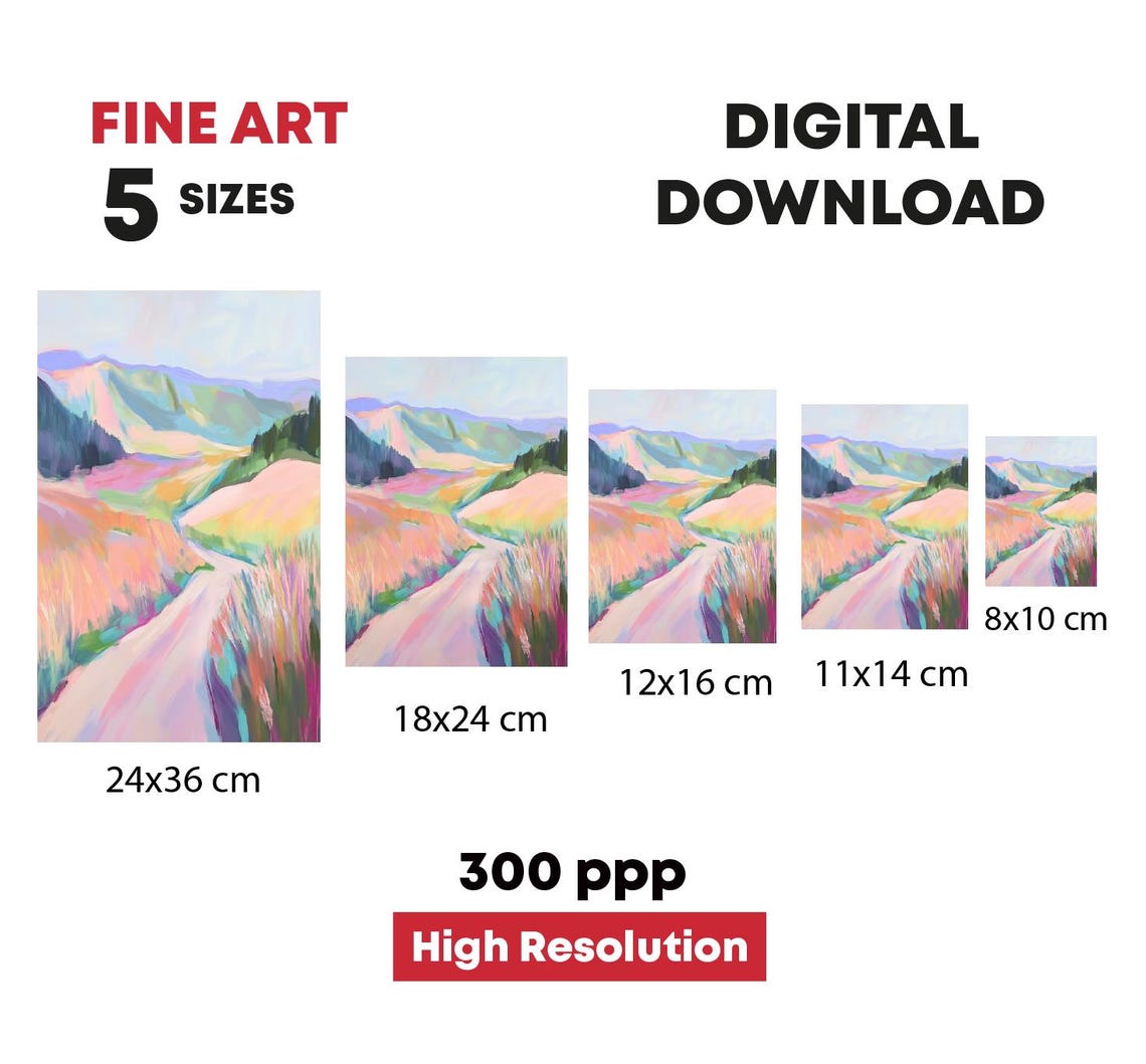 Winding Pastel Road Through Colorful Mountain Valley Art Print - Image 4