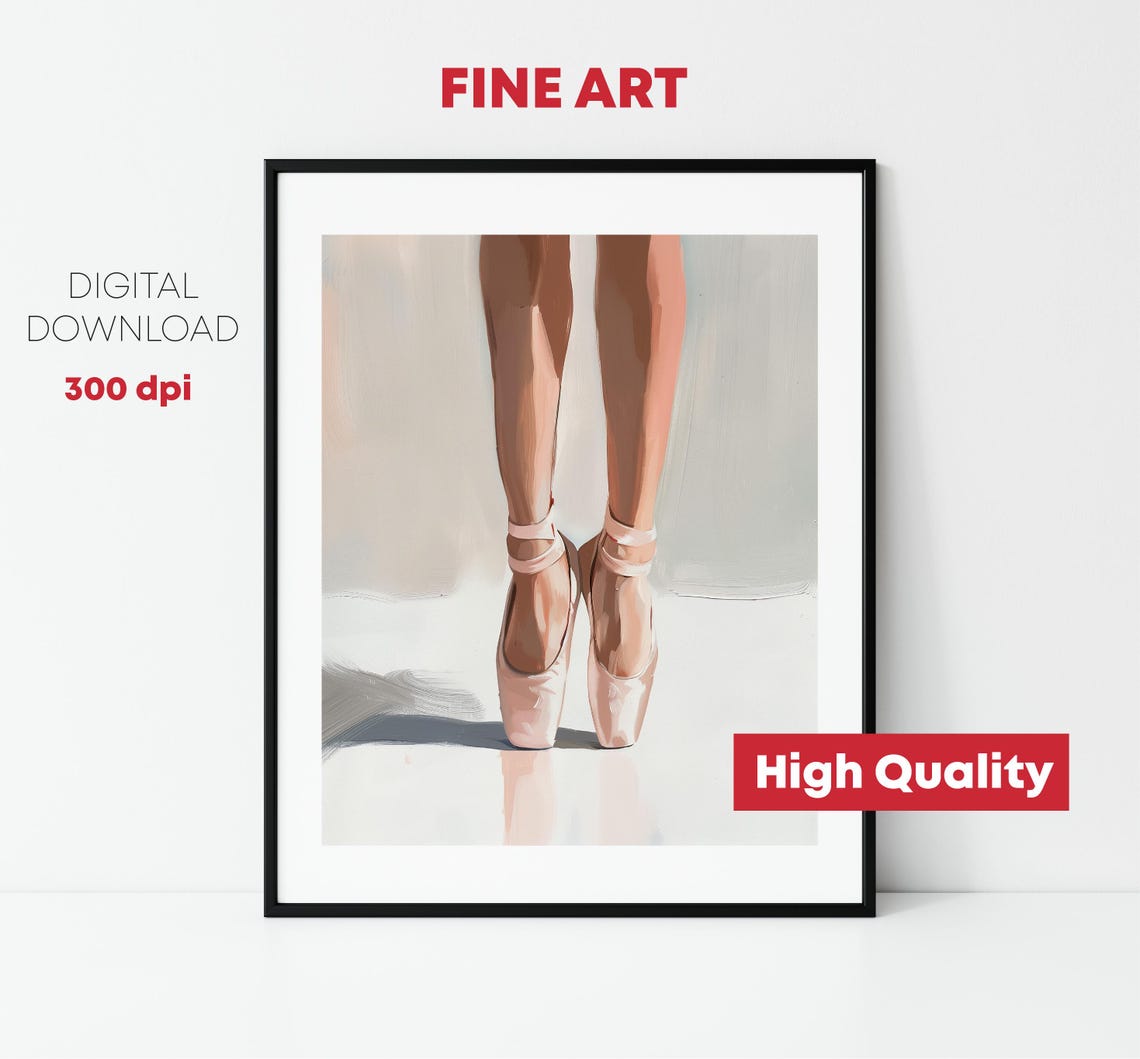 Ballerina En Pointe Pink Pointe Shoes Minimalist Dance Art Print - Image 2