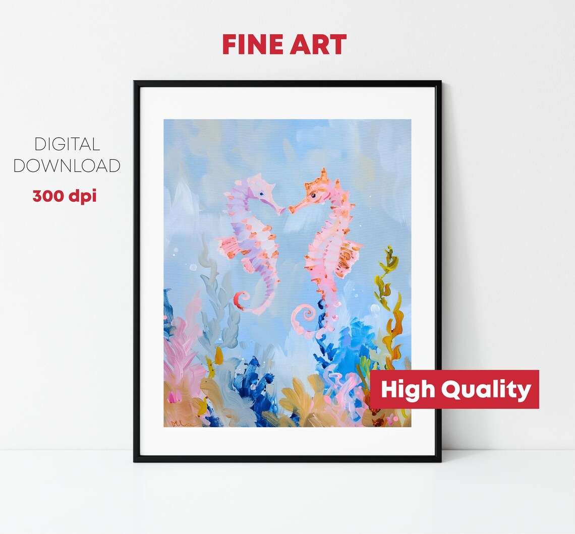Pink Seahorses Coral Reef Pastel Underwater Nursery Wall Art Print - Image 2
