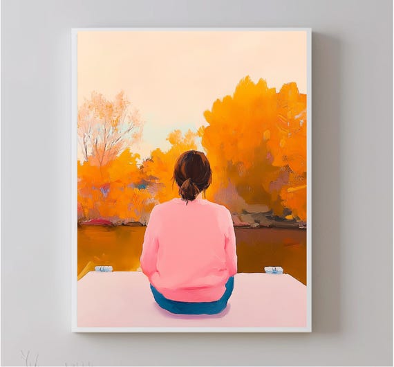 Painting Of Woman On Her Back Looking At The River Art To Print Decoration For Bedroom Girl Feminist Decoration