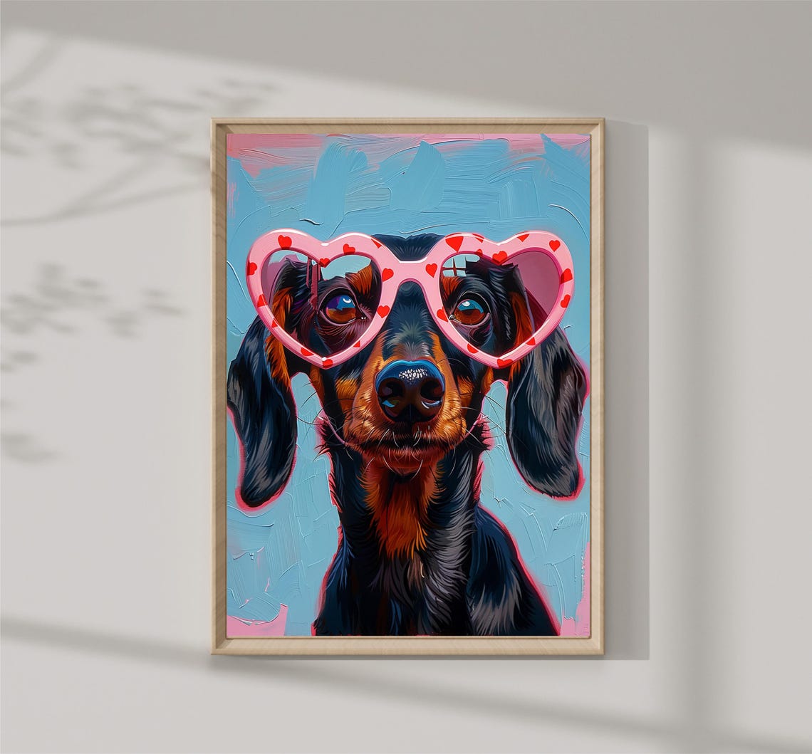 Dachshund Wearing Pink Heart Sunglasses Pop Art Dog Wall Art - Image 2