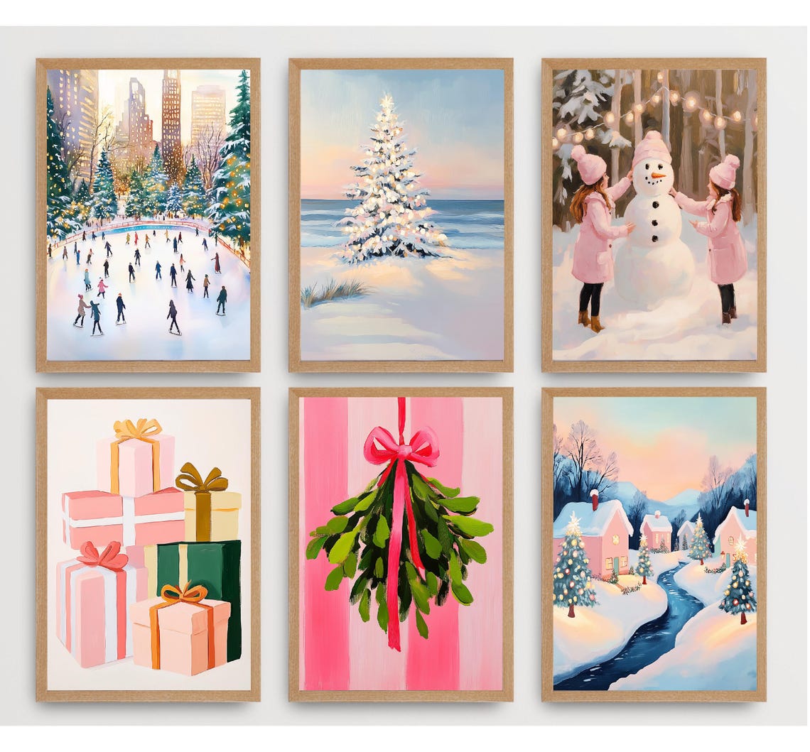 Pink Christmas Bundle 24 Prints Holiday Gallery Wall Art Set Poster - Image 5