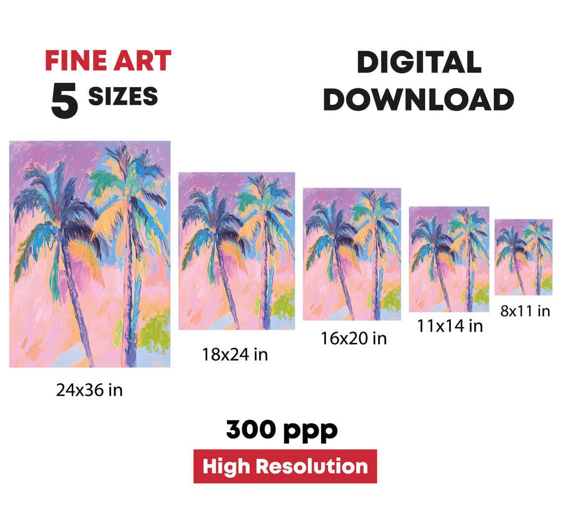 Vibrant Pastel Palm Trees Pink Tropical Sky Summer Coastal Poster - Image 4