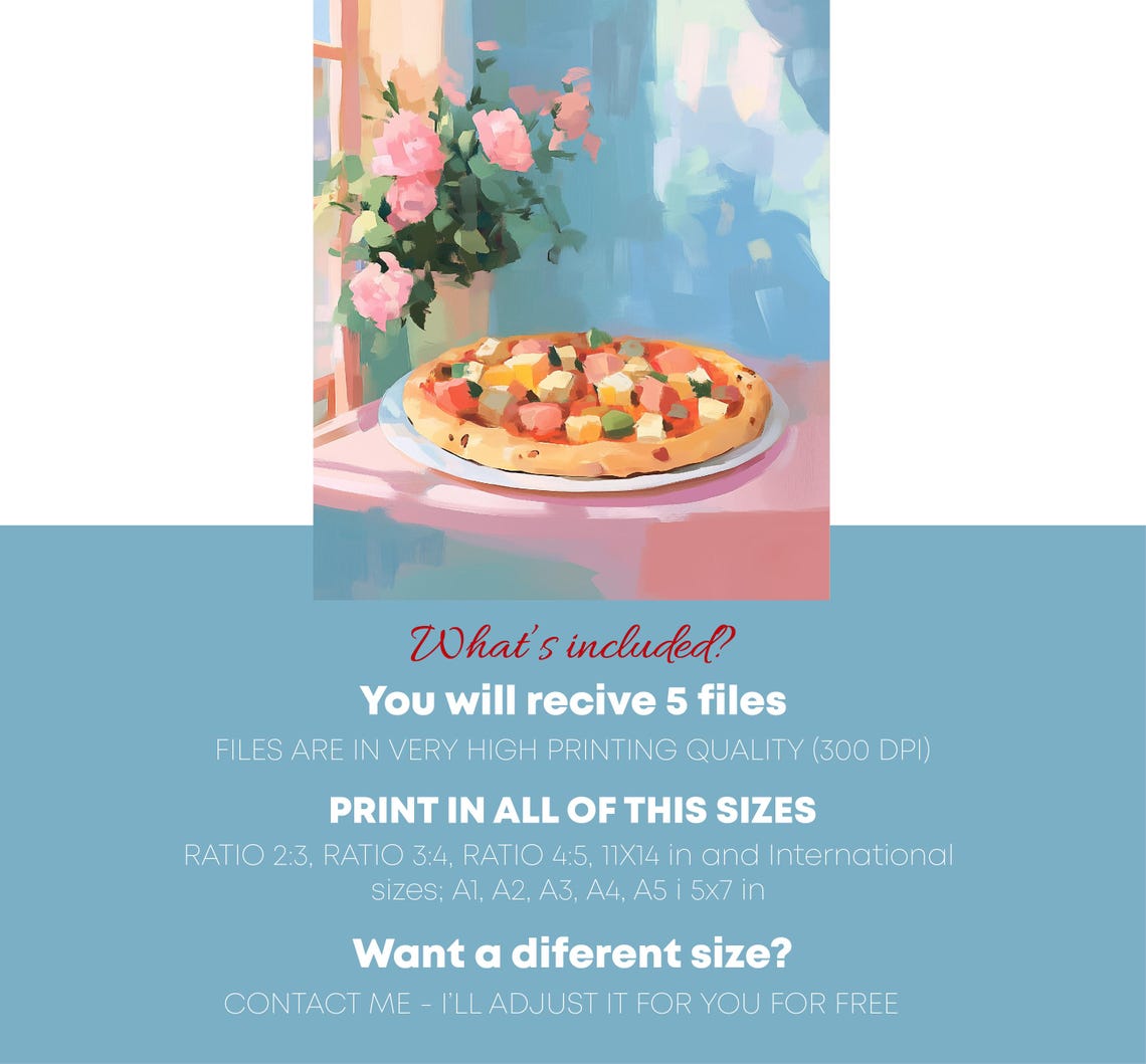 Cheesy Pizza By Sunny Window Pink Flowers Kitchen Decor Print - Image 2