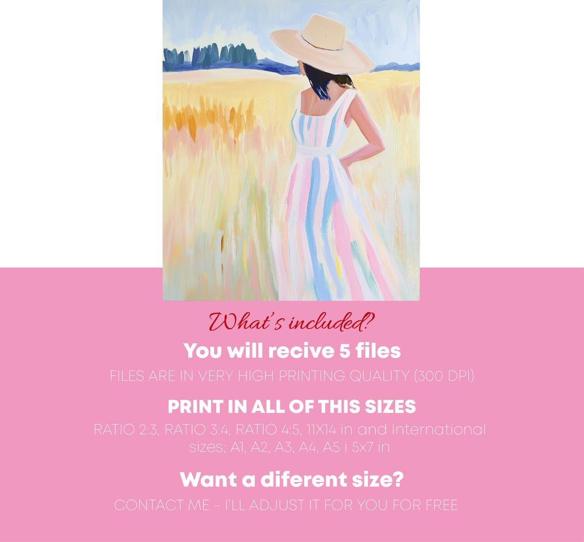 Painting Of Woman With Striped Dress Art To Print Pink International Womens Day Feminist Decoration - Image 2