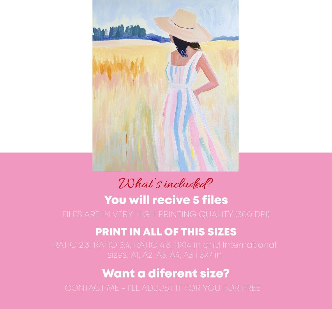 Woman Sun Hat Back View Golden Wheat Field Wanderlust Art Poster - Image 2