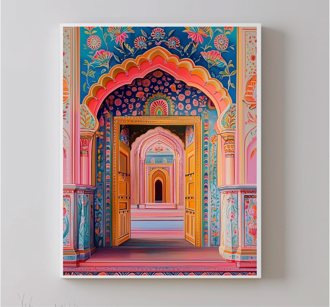 Jaipur Travel Poster, Indian Decor Door Illustration