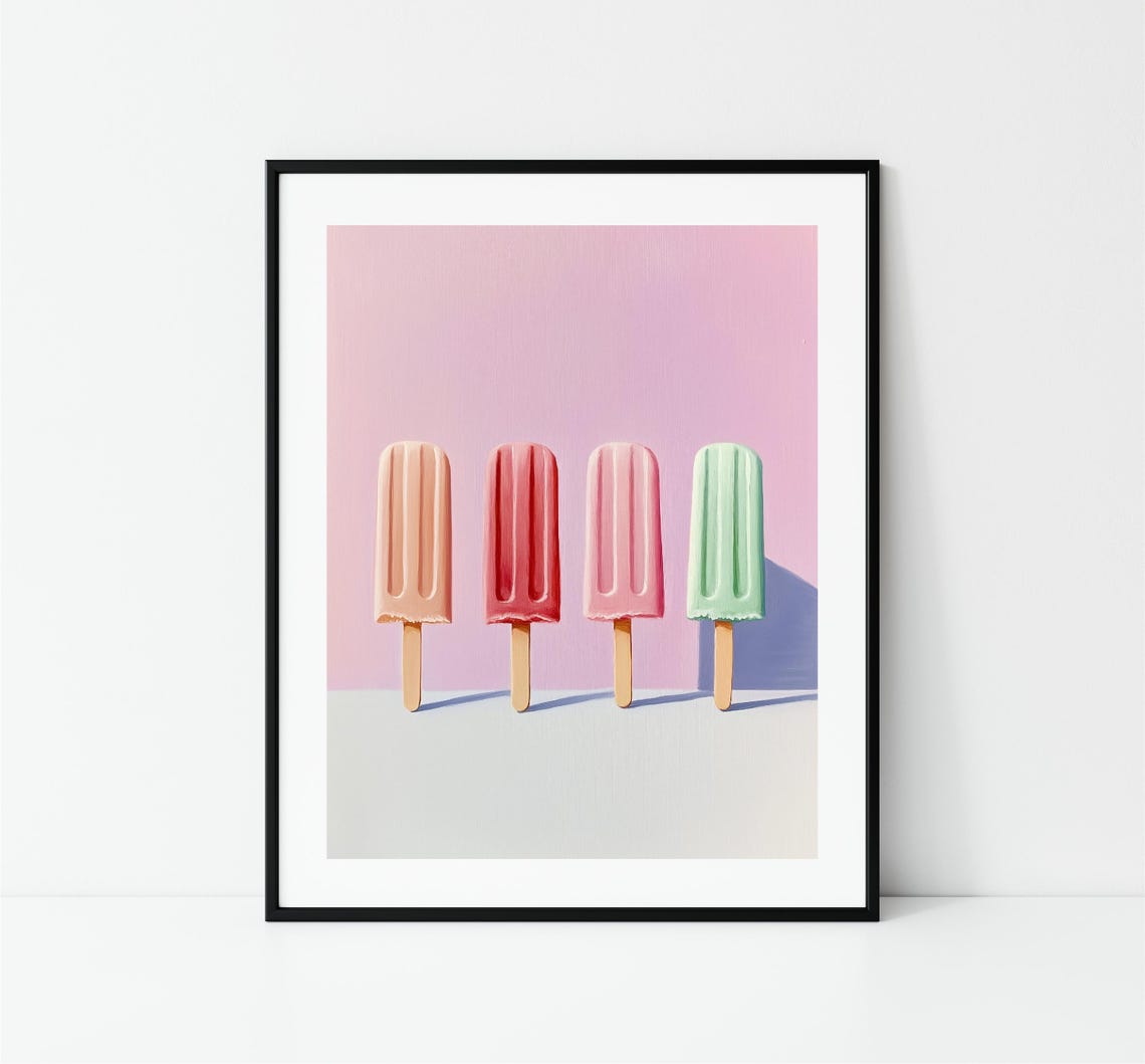 Pastel Popsicles Pink Background Summer Frozen Treat Kids Wall Art - Image 3