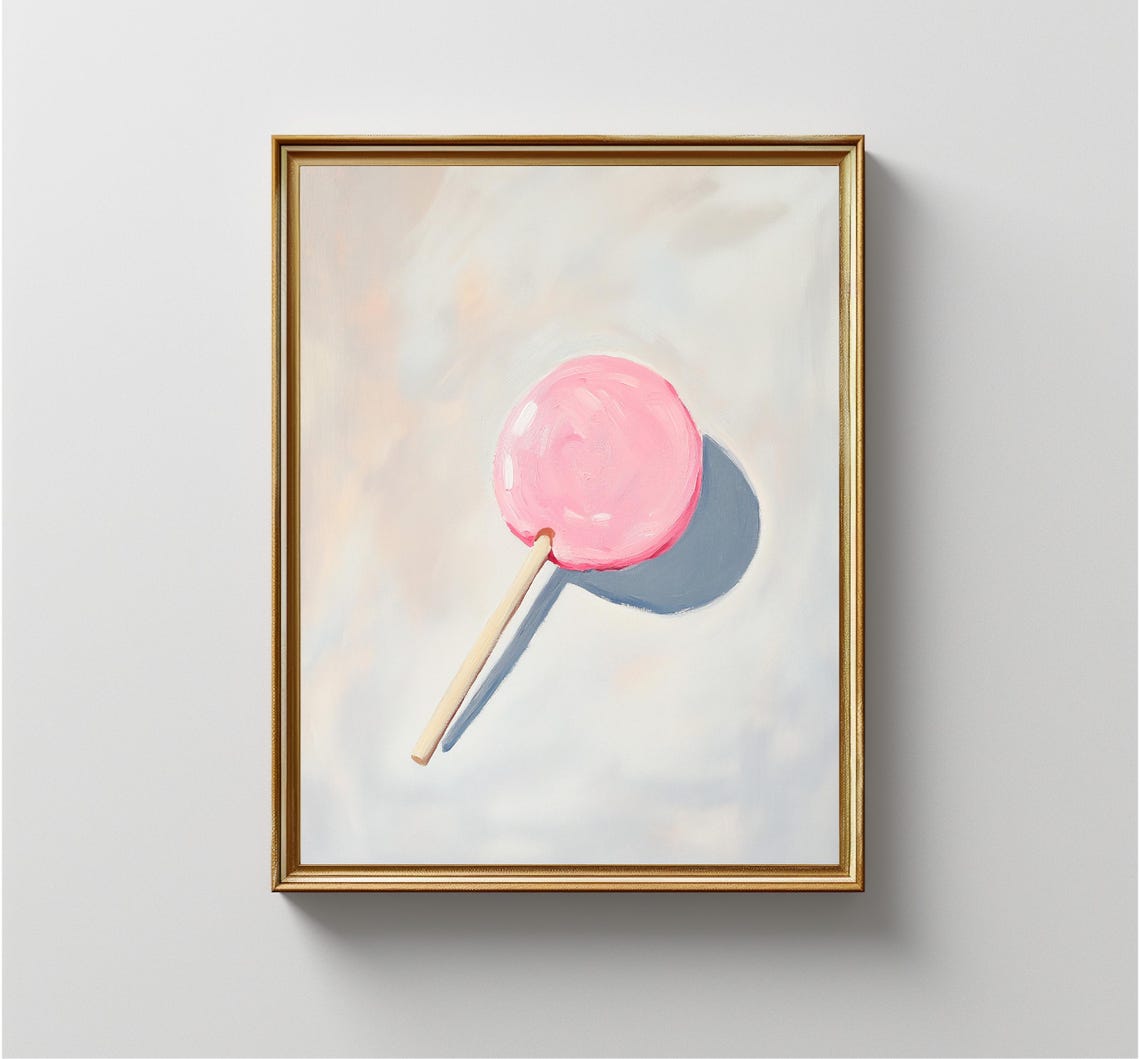 Pink Lollipop Minimalist Pastel Candy Sweet Treat Kitchen Art Print - Image 4