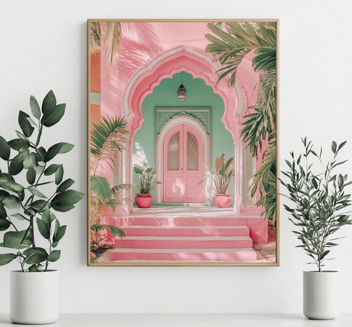 Jaipur India Pink Arched Doorway Teal Wall India Travel Poster - Image 3