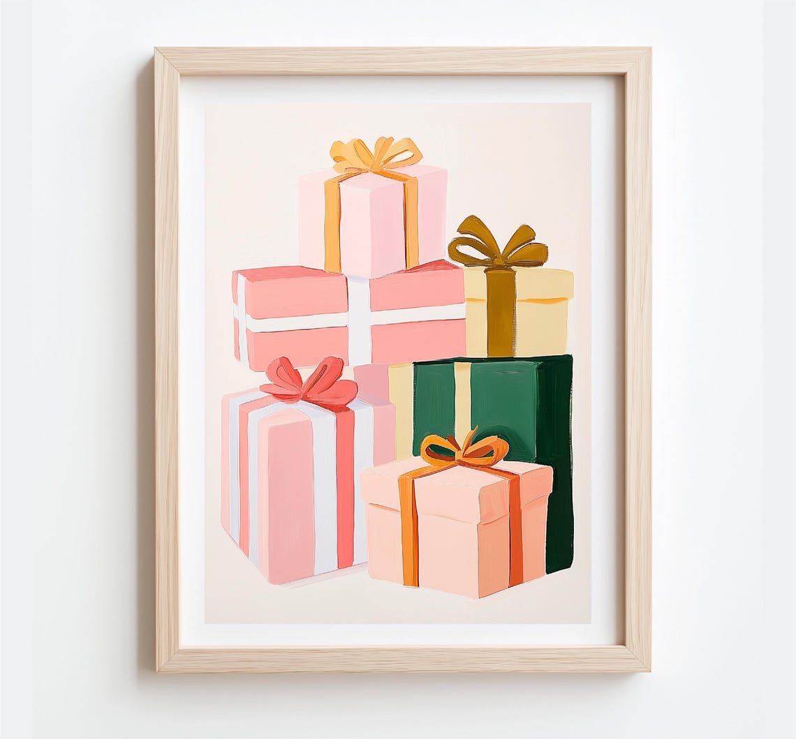 Stacked Pink Christmas Gifts Gold Bows Festive Holiday Decor Poster - Image 3
