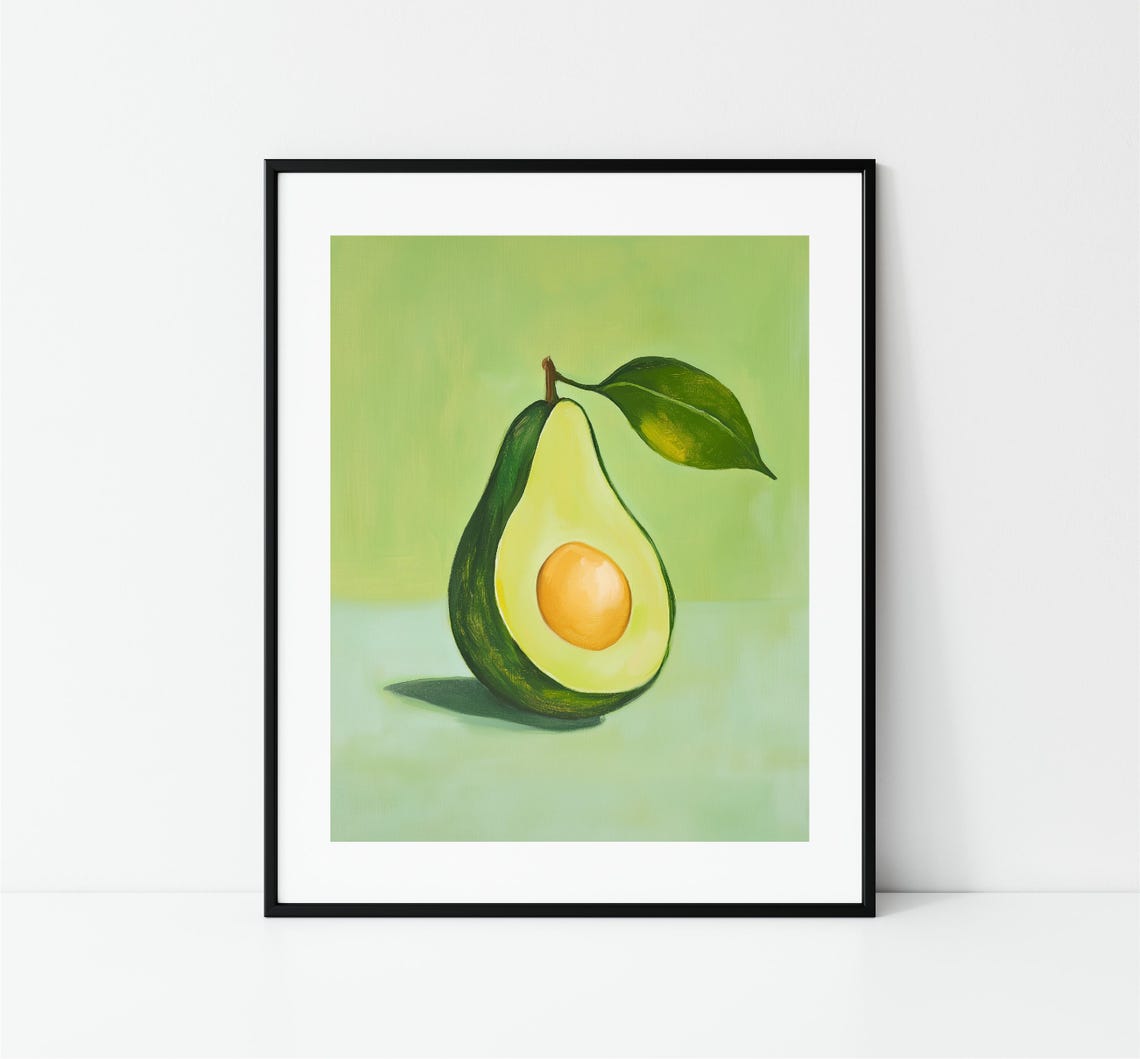 Halved Avocado Green Background Kitchen Fruit Painting Wall Art - Image 3