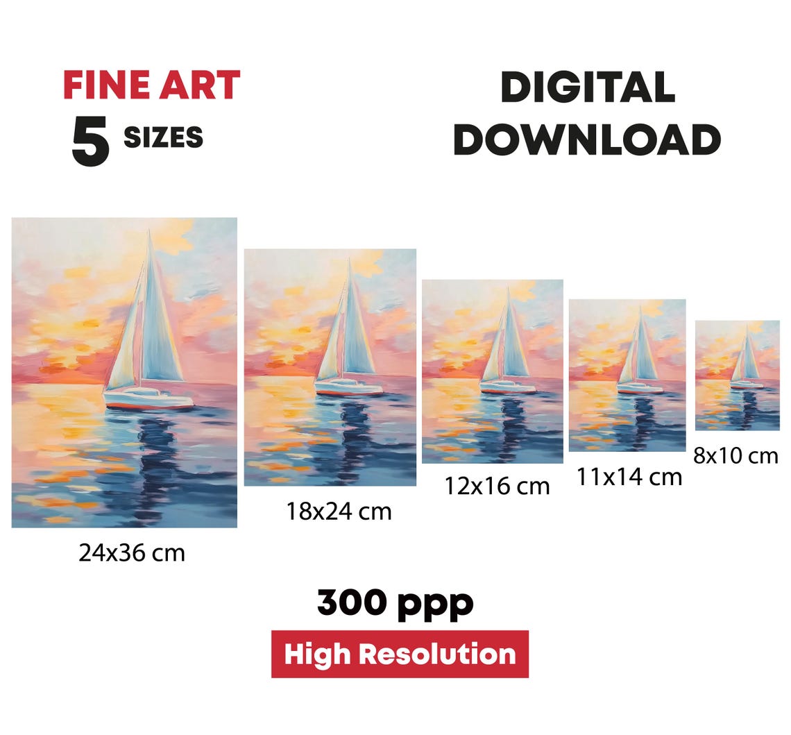 Sailboat Sunset Reflection Pink Sea Impressionist Nautical Poster - Image 4