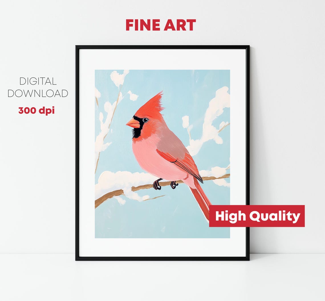 Picture Of Cardinal Bird On The Branch Of A Snowy Tree Art Of Animals Preppy Animal Decoration - Image 3