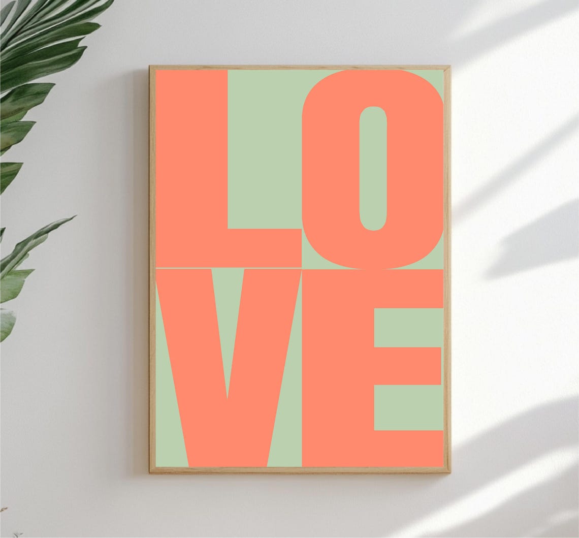 Love Stacked Giant Coral Typography Mint Green Modern Wall Art - Image 6