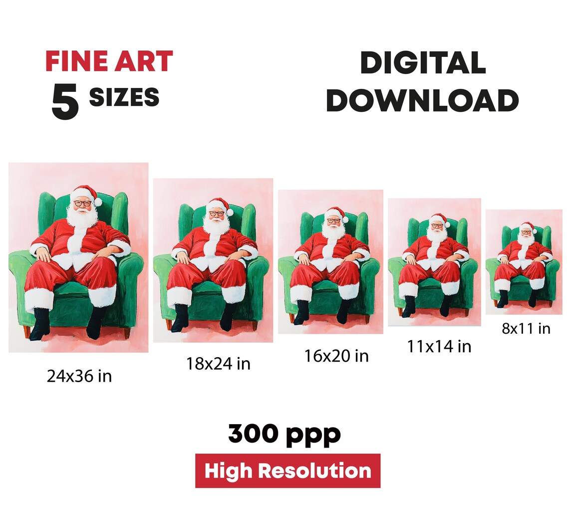 Santa Claus Relaxing Green Armchair Pink Christmas Portrait Poster - Image 5