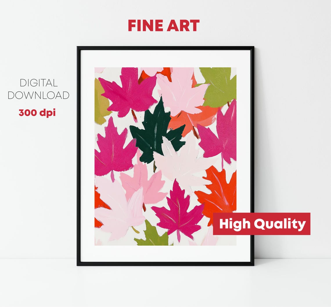 Colorful Autumn Maple Leaves Pink Orange Green Fall Foliage Print - Image 2