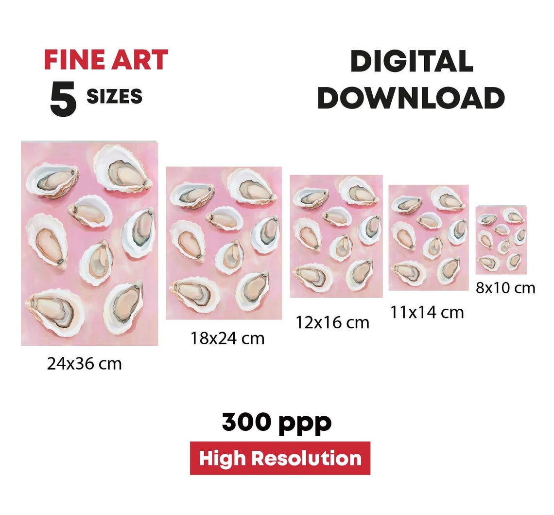 Oyster Shells On Pink Background Coastal Kitchen Art Painting Print - Image 4