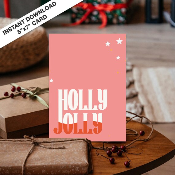 Holly Jolly Pink Minimalist Retro Typography Holiday Card Poster