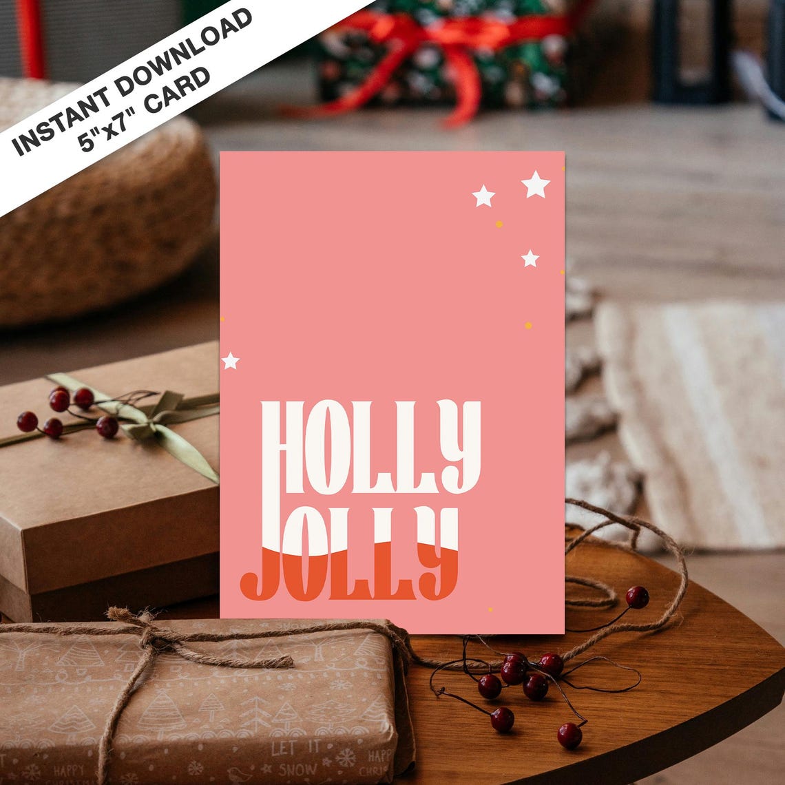 Holly Jolly Pink Minimalist Retro Typography Holiday Card Poster