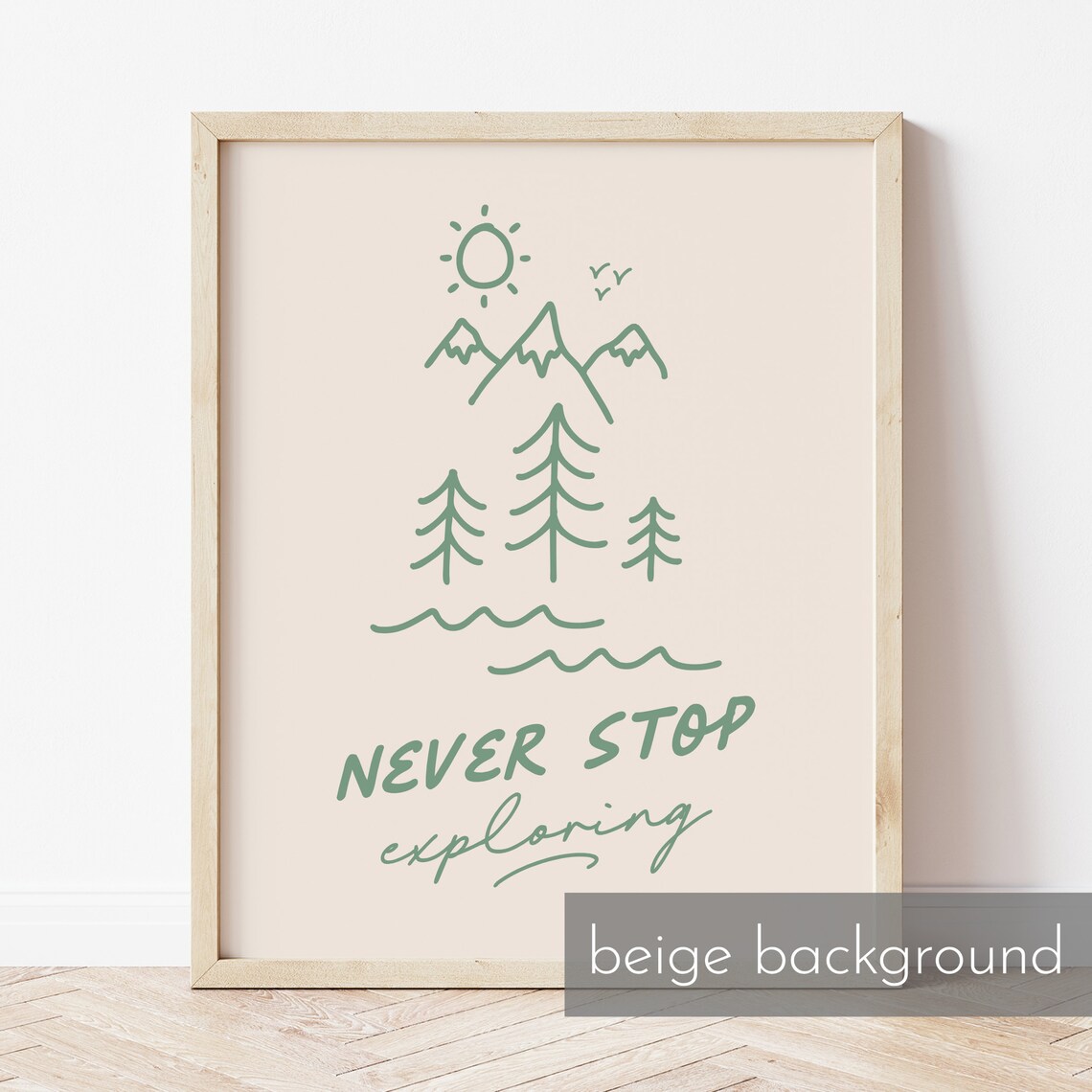 Never Stop Exploring Green Kids Bedroom Wall Art Kids Poster With Mountain And Forest Illustrations Art - Image 2
