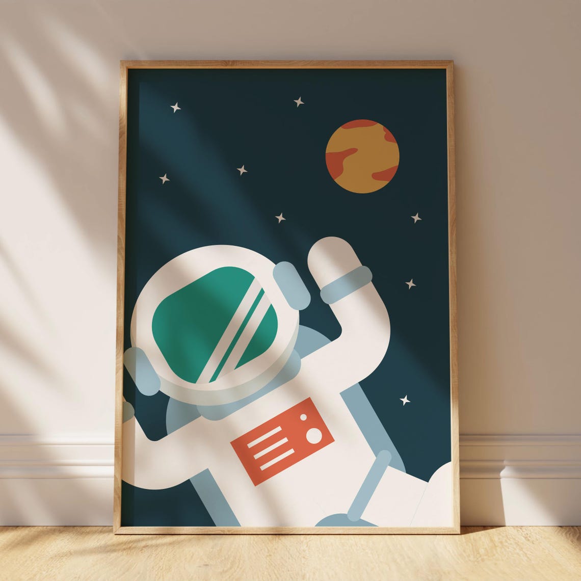 Floating Astronaut Space Planet Kids Nursery Illustration Print - Image 3