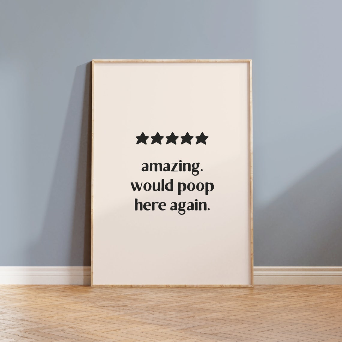 Would Poop Here Again Five Star Funny Bathroom Review Poster - Image 4