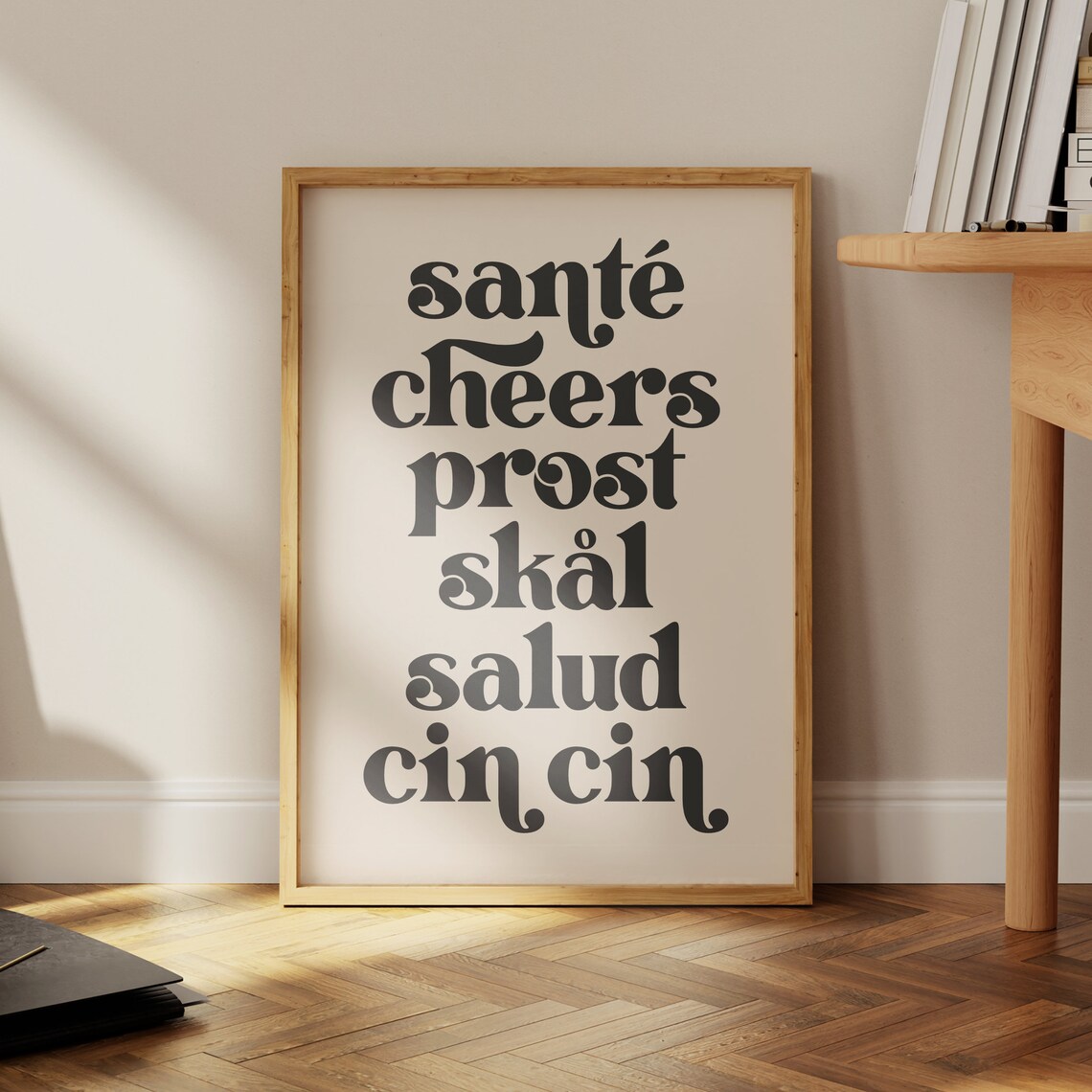 Santé Cheers Prost Multilingual Bar Cart Toast Typography Poster