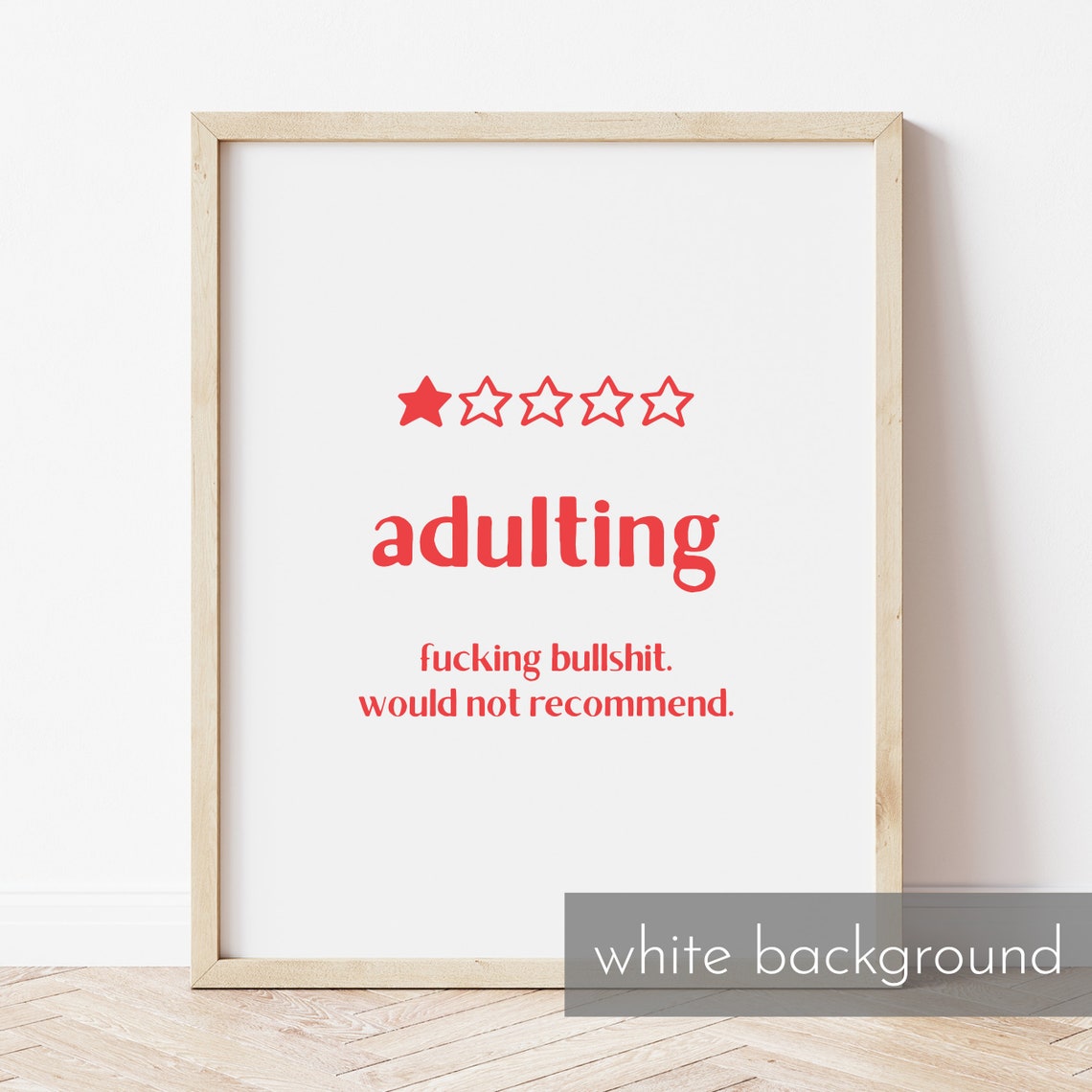 Adulting One Star Review Red Funny Quote Serif Typography Wall Art - Image 3