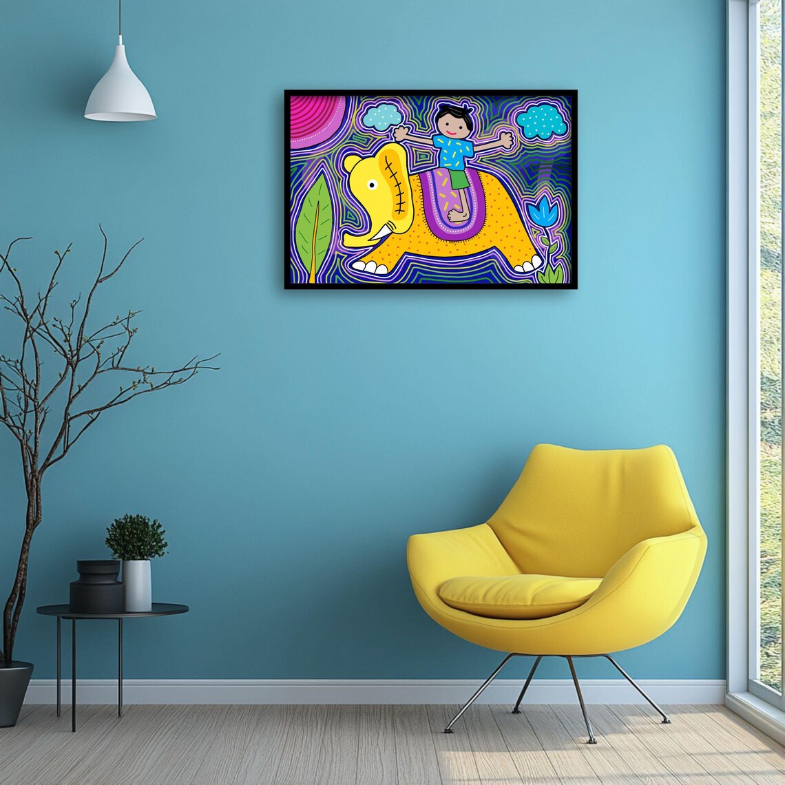 Elephant With Boy, Whimsical Jungle Art Print - Image 3